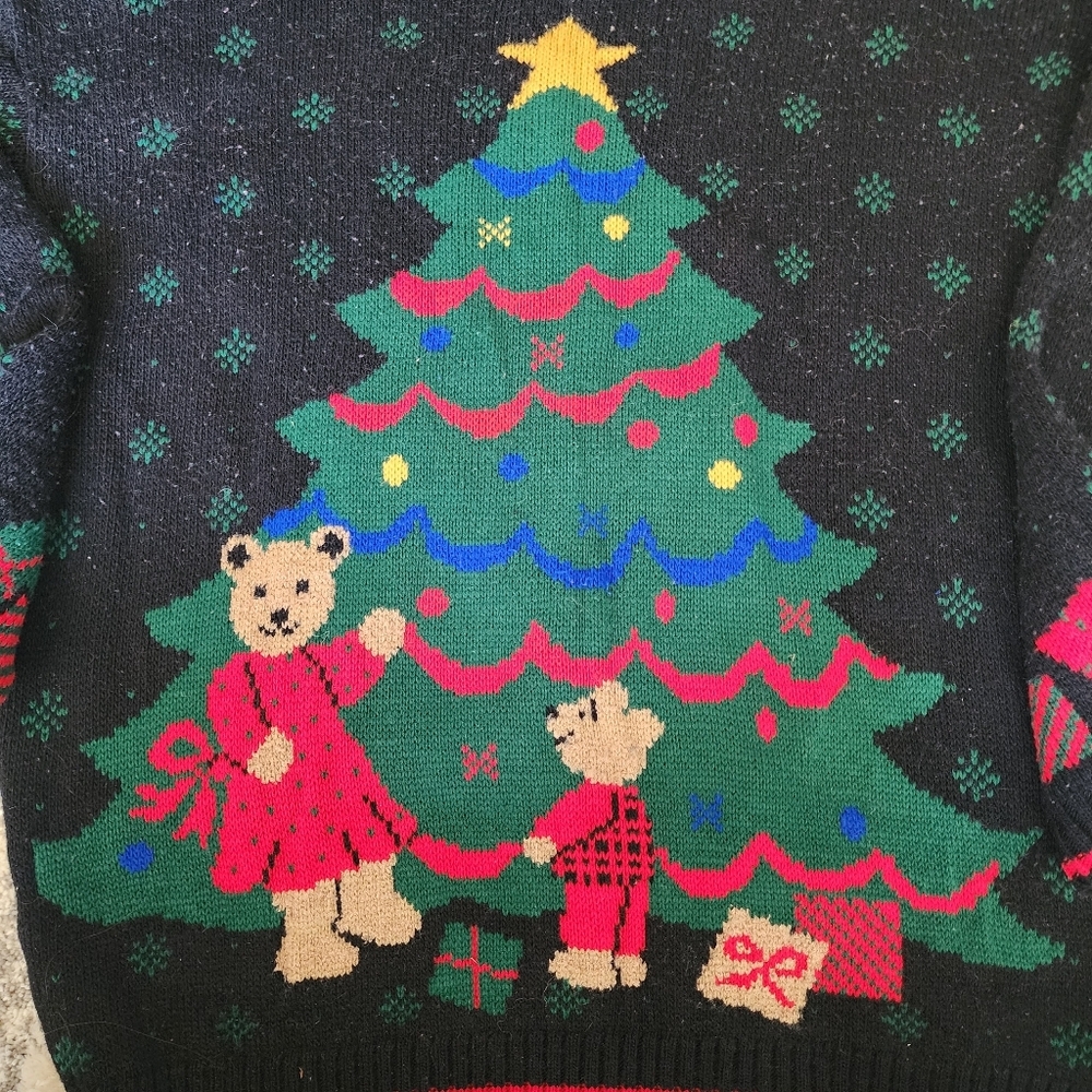 Vintage Nut Nutcracker Knit Sweater Black Holiday Christmas Bears Women's M EUC - Picture 4 of 9